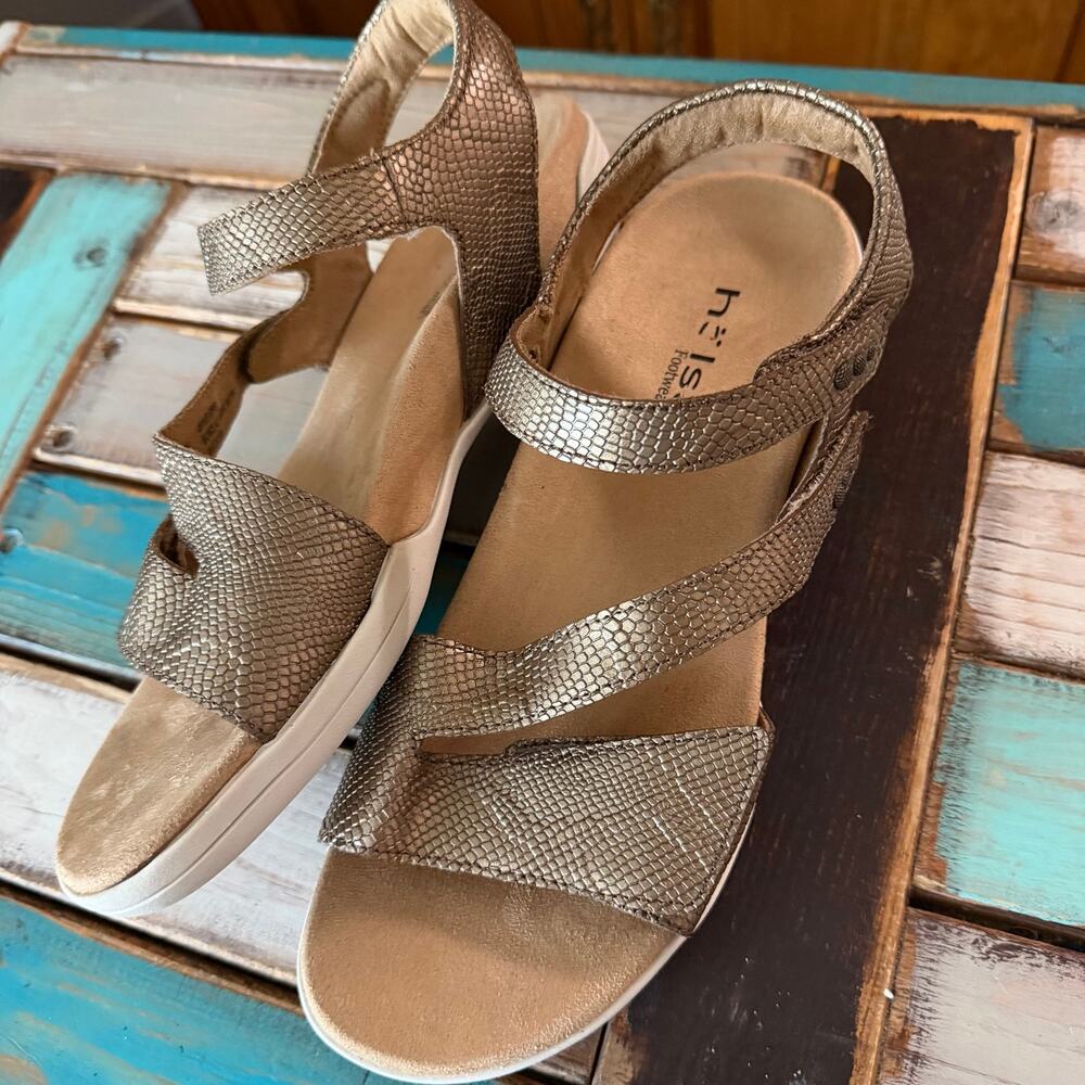 Halsa Denia Snake print Reptile bronze copper ankle strap sandals Women's 9.5 - Picture 10 of 12